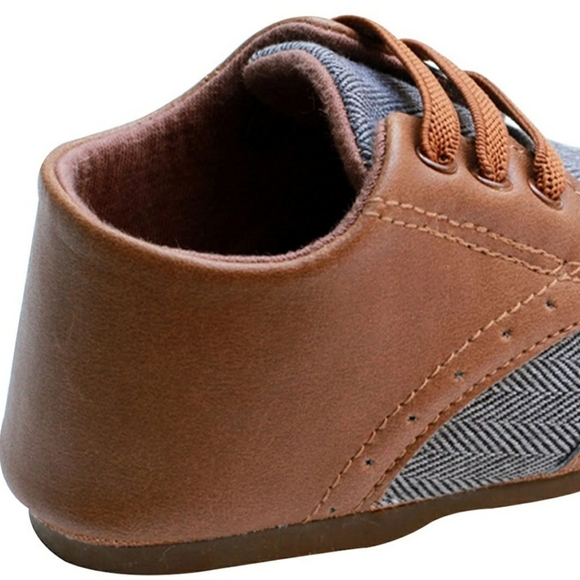 Brown Baby Leather Canvas Rubber Sole Shoe - Picture 2 of 15